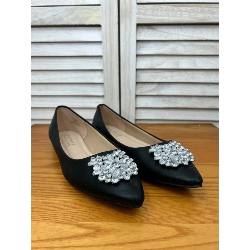 Journee Collection Pointed Toe Flat 10 Black Womens Rhinestone Dressy